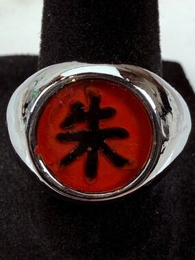Silvertone red black Naruto Itachi ring size 9